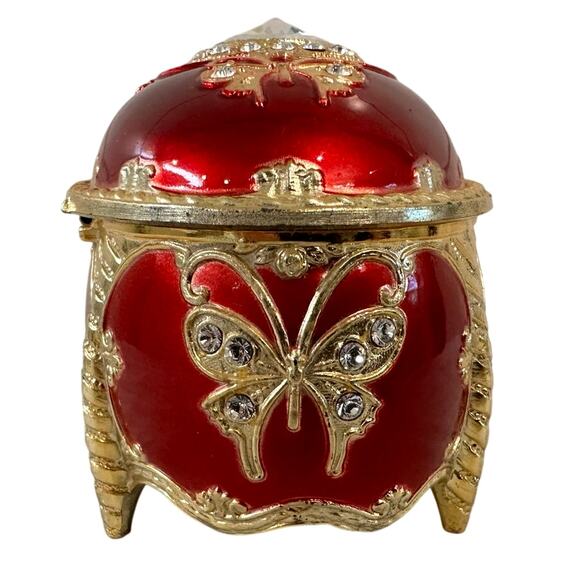 Splendid Music Box Red Enamel Crystal Embellished Butterfly Trinket Jewelry Box - Picture 4 of 8